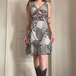 Vintage 90s Floral Print Dress with Red Trim